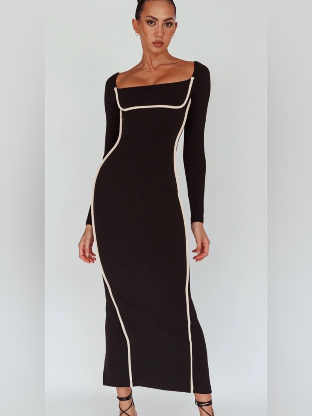 Here Comes The Sun Women’s Long Sleeve Black Piping Maxi Dress SizeXL NEW